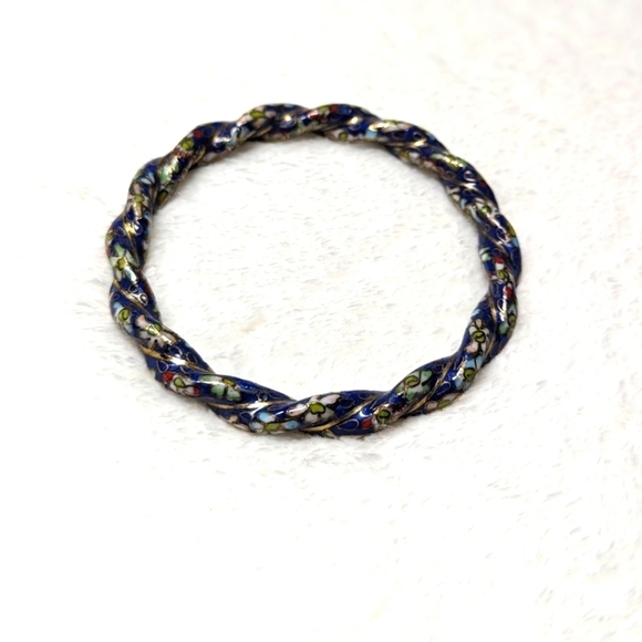 Vintage Rare Chinese Cloisonne Enamel Twisted Floral Bangle Bracelet - Picture 5 of 13